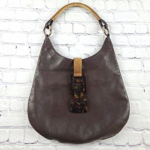 Escada Leather Hobo Bag Brown Tortoise Clasp